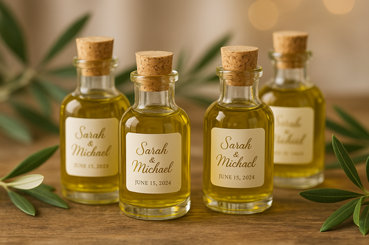Custom olive oil wedding favors with stickers
