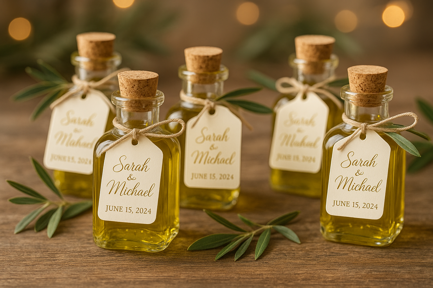 Custom olive oil wedding favors