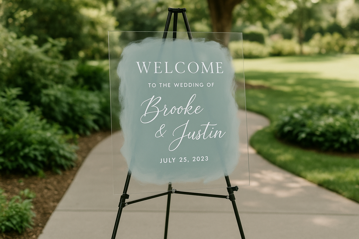 Wedding Welcome Sign in Garden Setting