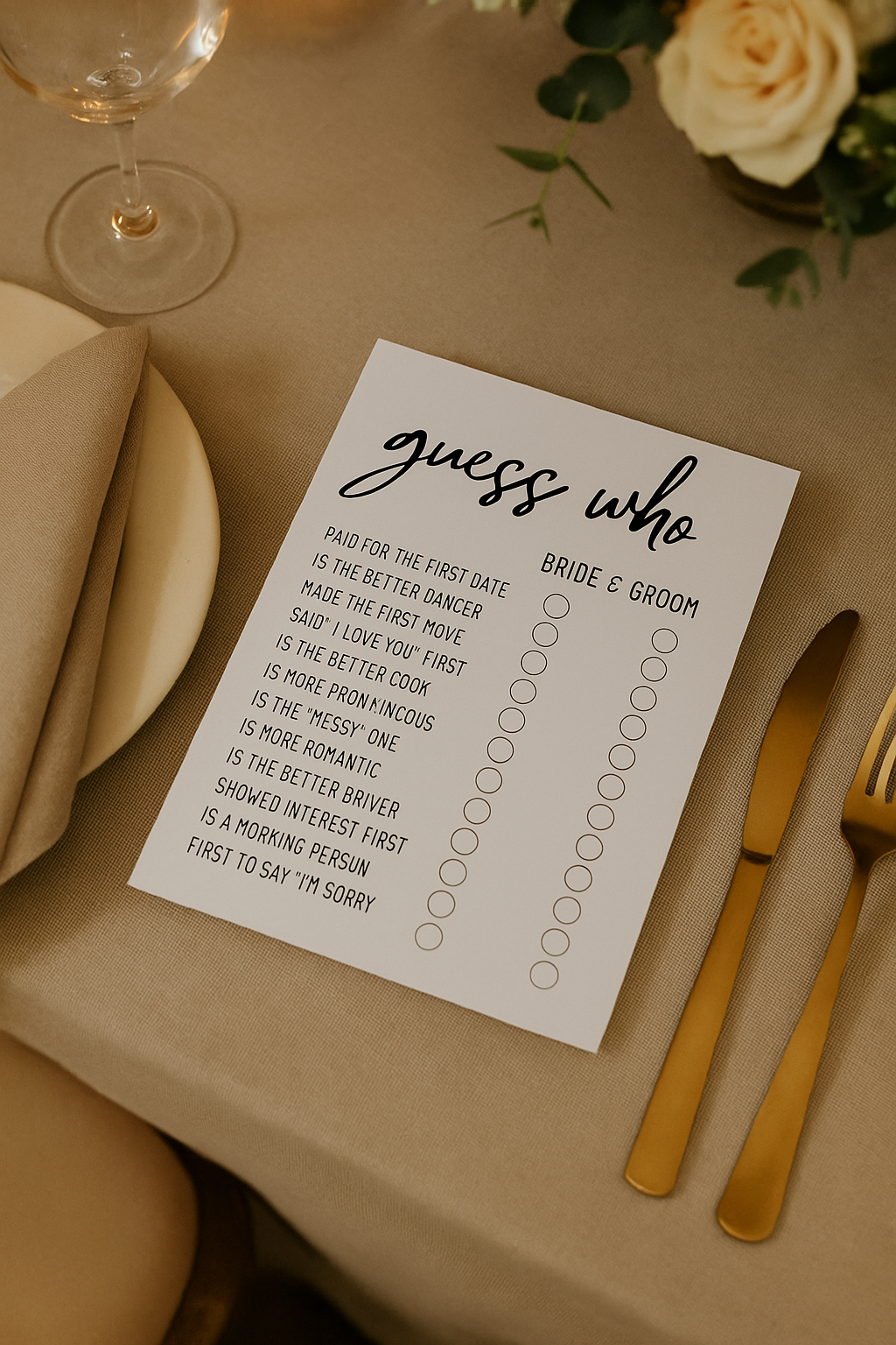Wedding 'Guess Who' Game Cards