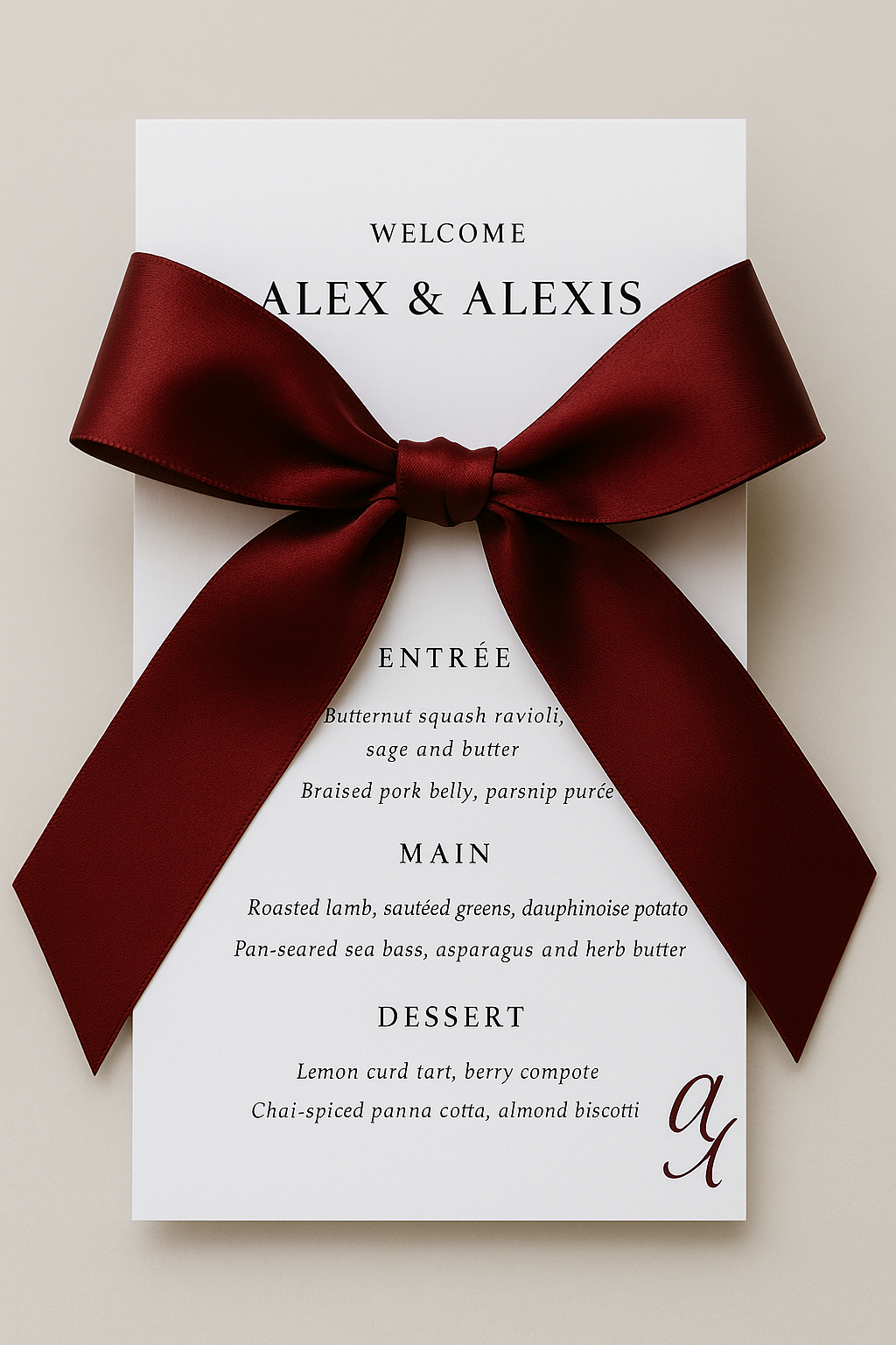 Wedding Menu- Ribbon Tie