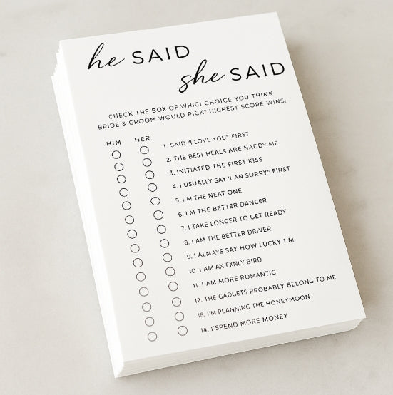 Wedding 'Guess Who' Game Cards