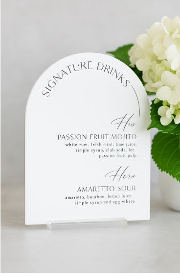 Signature Drinks Acrylic Menu Sign