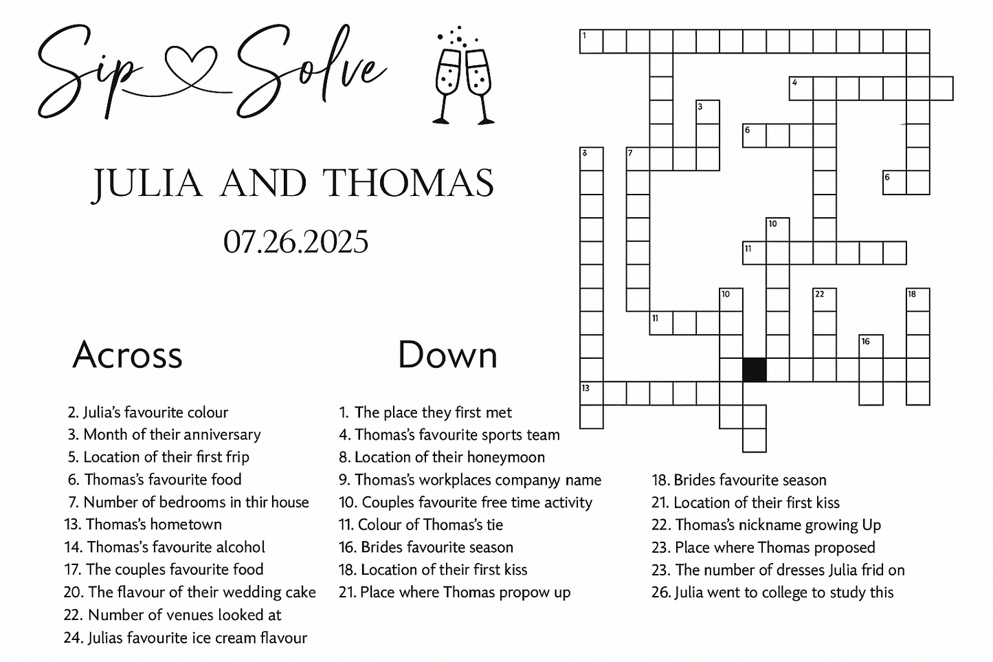 Custom Wedding Crossword