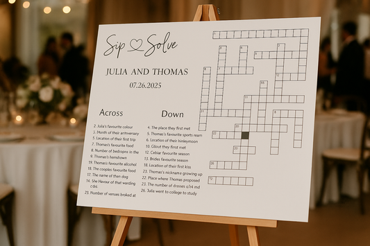Custom wedding crossword with detailed personal clues