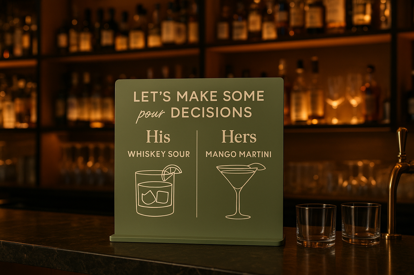 His Whiskey Sour & Hers Mango Martini Bar Sign - Corrected