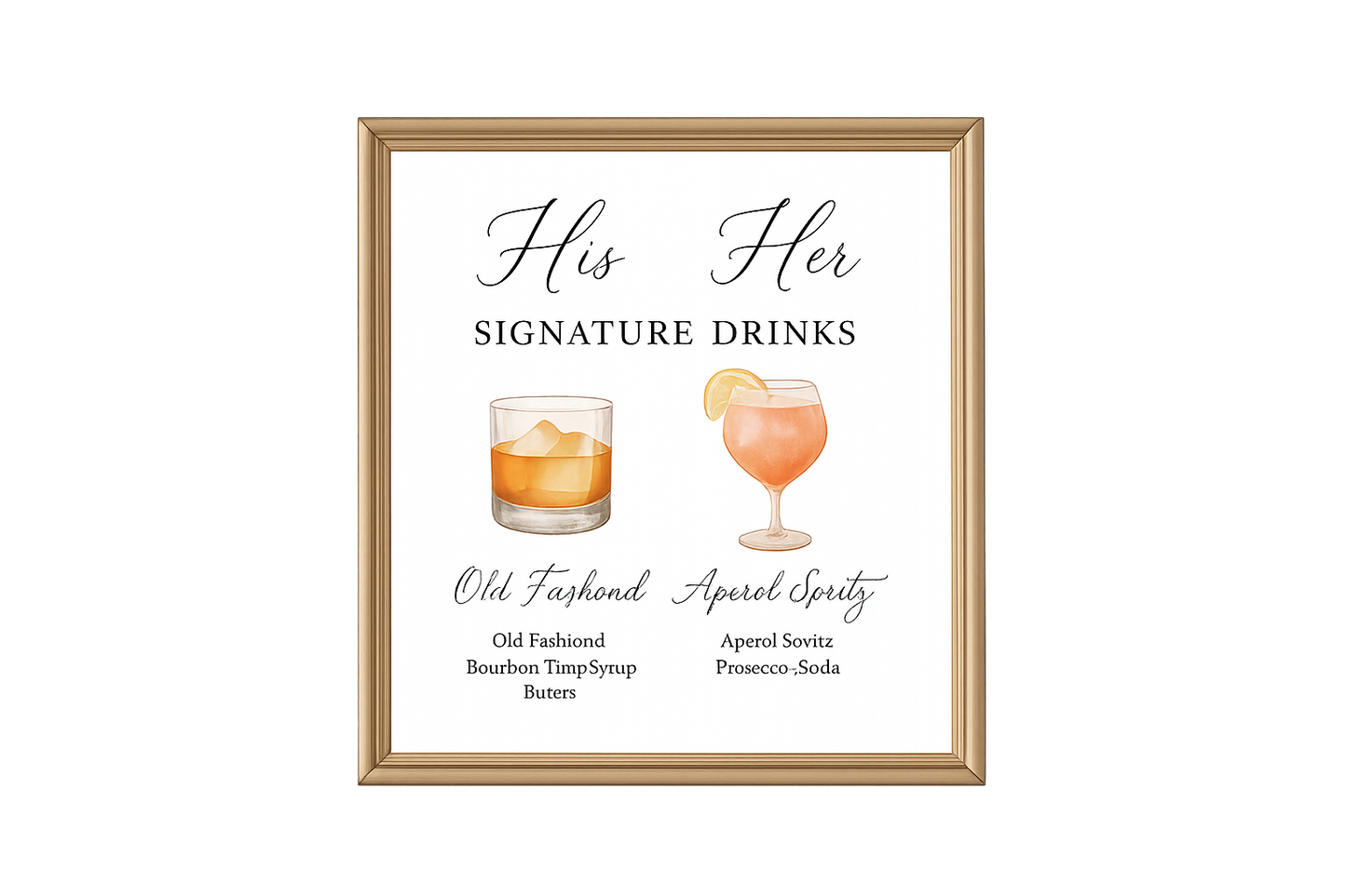 Framed Wedding His and Her Signature Drink Signage