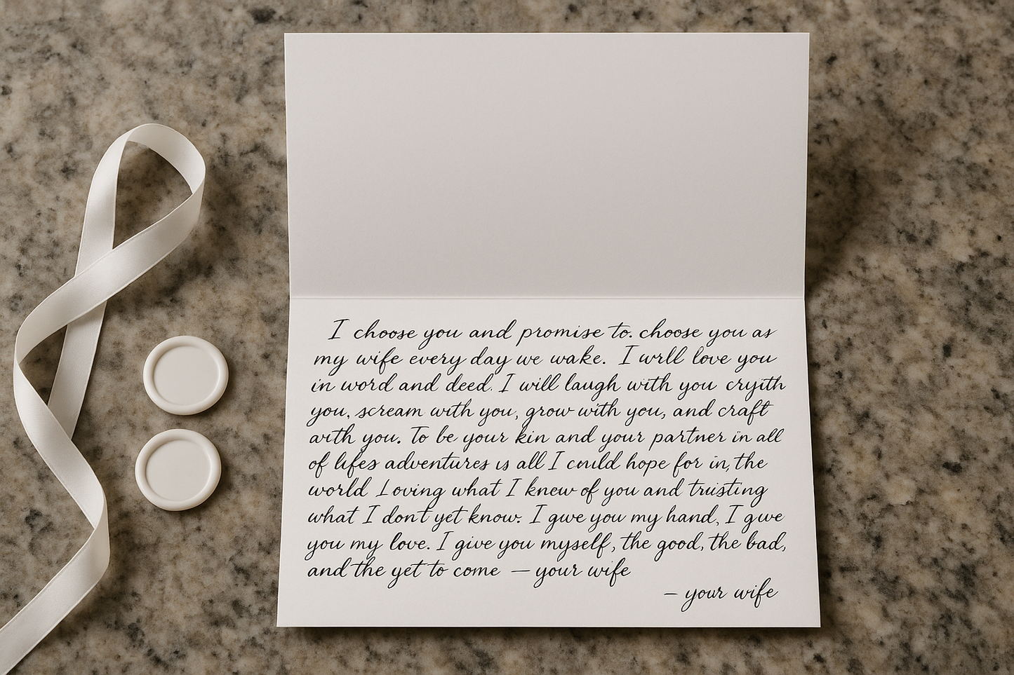Wedding Card - Black Envelope with Holographic Text and White Wax Seals