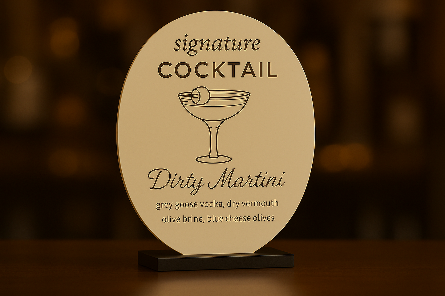 Professional acrylic bar sign with beige backing