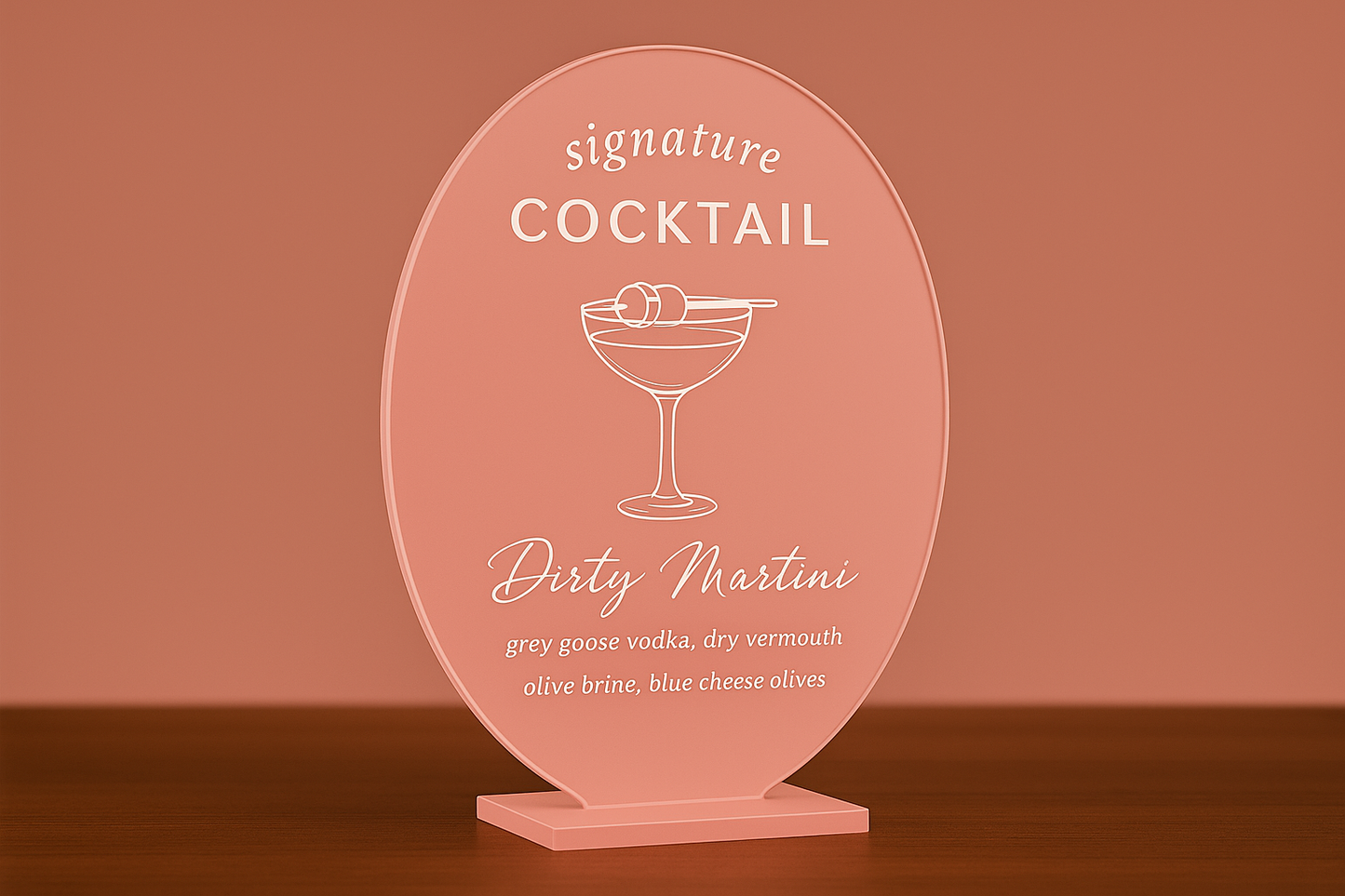 Professional acrylic bar sign with solid pink backing