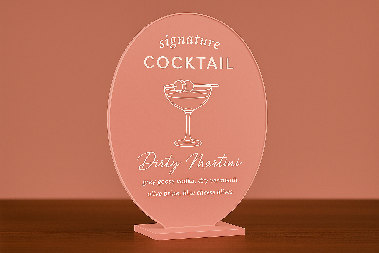 Professional acrylic bar sign with solid pink backing