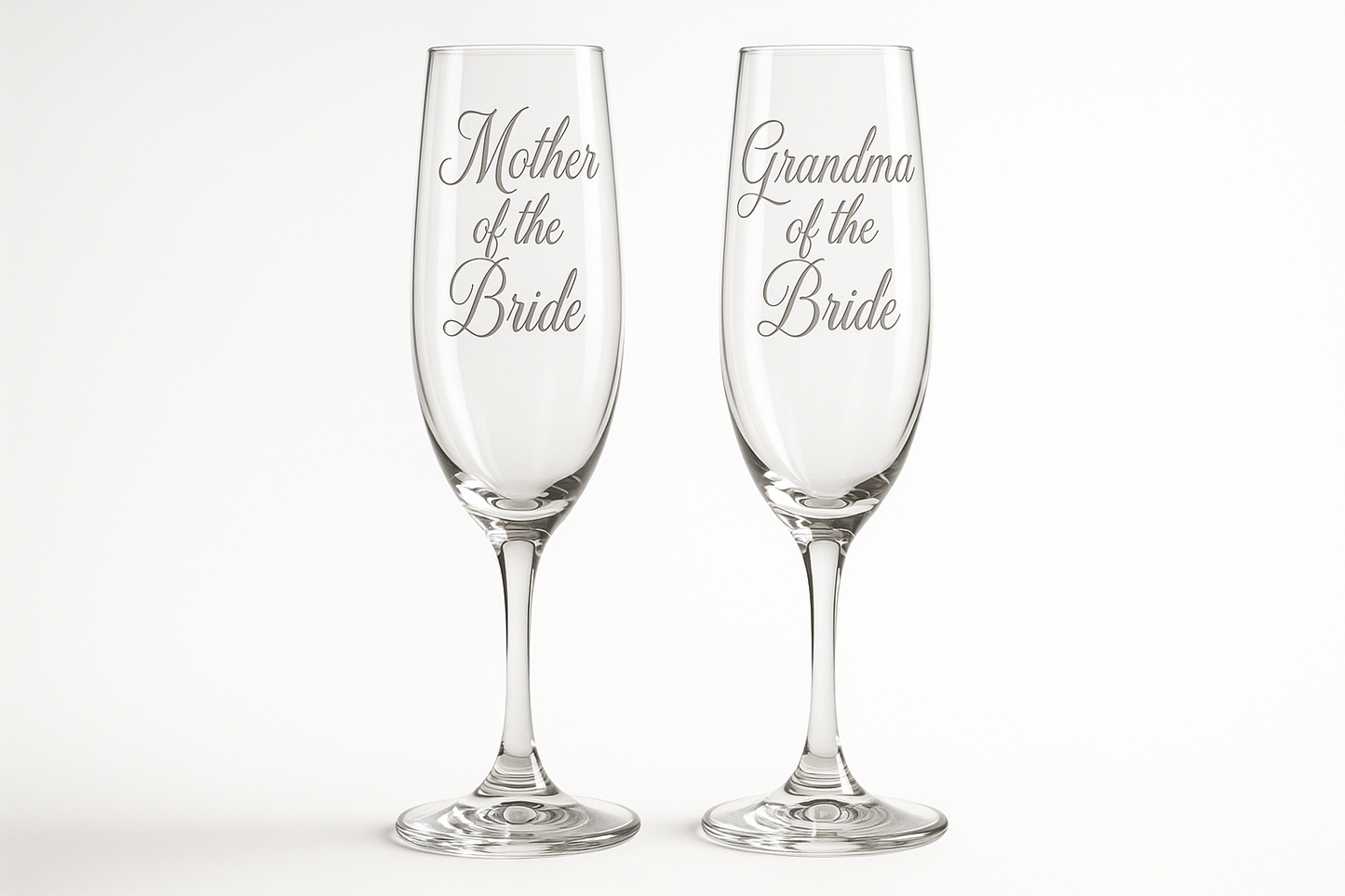 Two elegant champagne flutes - Mother of the Bride and Grandma Of The Bride