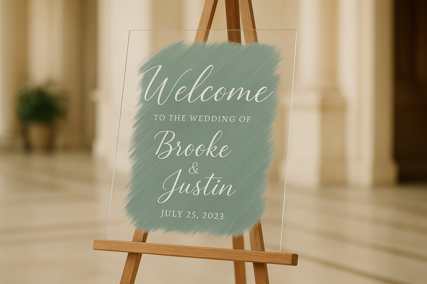 Wedding Welcome Sign with Framed Paint on Wooden Easel